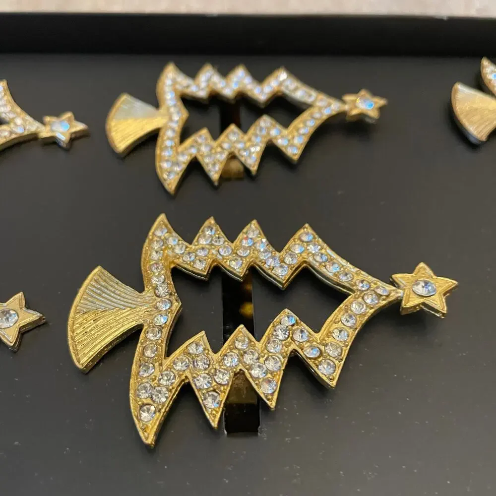 TAHARI Home Gold Rhinestone Christmas Tree Shaped Napkin Rings Set of 8 New - Picture 8 of 15